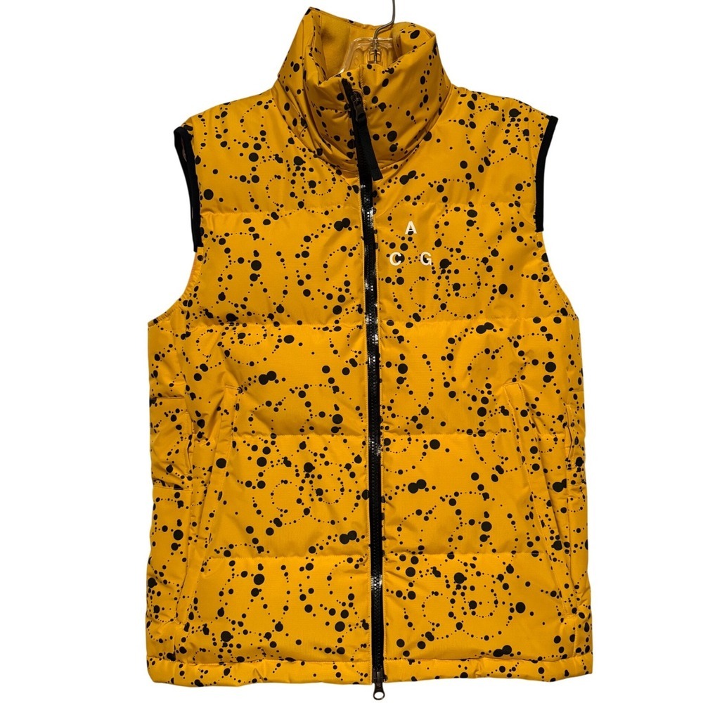 Nike NikeLab ACG Insulating Down Vest, Yellow Black Paint Splatter, Size Small
